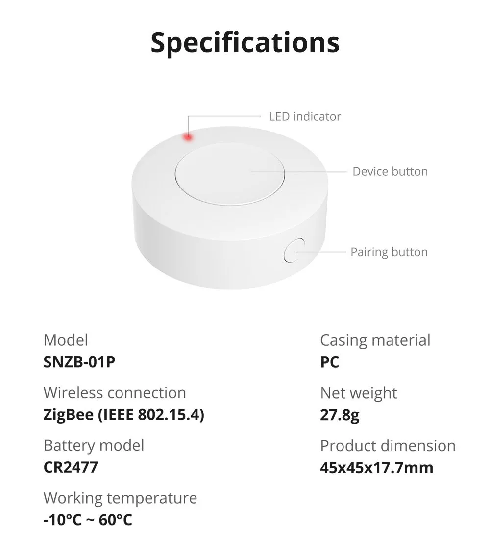 SONOFF Zigbee Smart Button SNZB-01P, Sensors & Accesories